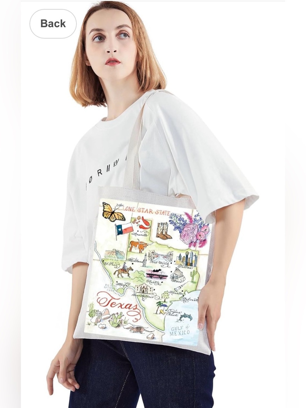 Texas Souvenir Tote with Map & Colorful Illustration Texas The Lone Star State